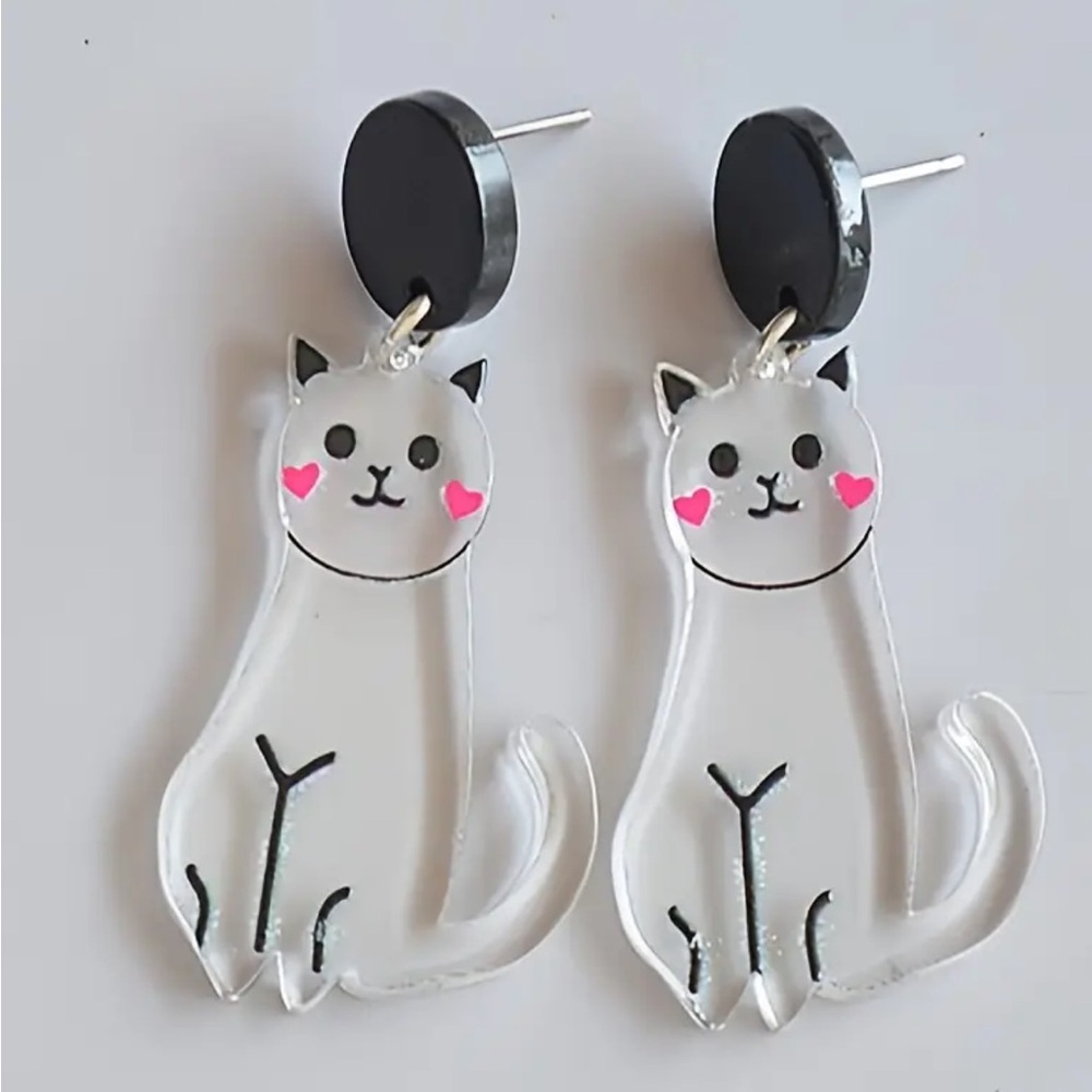 Clear Cat Dangle Earrings